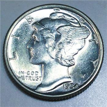 1934 Uncirculated Mercury Dime Beautiful Coin