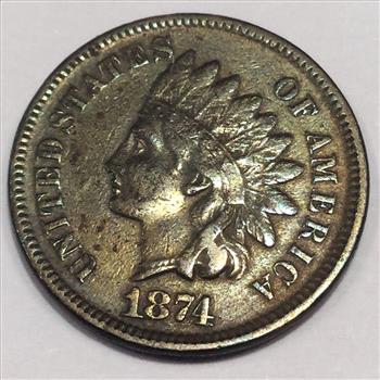 1874 Indian Head Penny Beautiful High Grade Coin Rare Date 