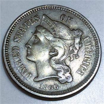 1866 Three Cent Nickel Beautiful High Grade Coin