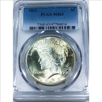 1923 Peace Silver Dollar PCGS MS63 Beautiful Coin 