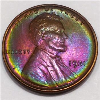 1931 Uncirculated Lincoln Wheat Cent Penny Beautiful Coin Rainbow Toning 
