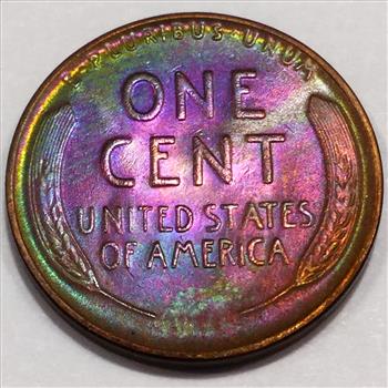 1931 Uncirculated Lincoln Wheat Cent Penny Beautiful Coin Rainbow Toning 