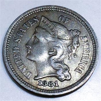 1881 Three Cent Nickel Beautiful High Grade Coin