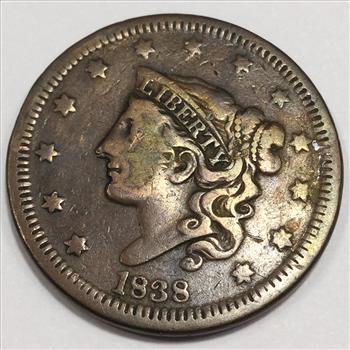 1838 Coronet Head Large Cent Beautiful High Grade Coin 