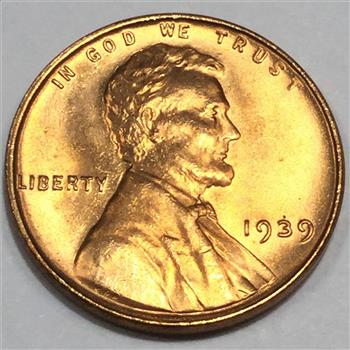 1939 Gem Uncirculated Red Lincoln Wheat Cent Penny Beautiful Coin