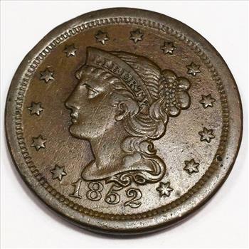 1852 Braided Hair Large Cent Beautiful High Grade Coin