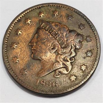 1836 Coronet Head Large Cent Beautiful High Grade Coin 