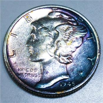 1945-S MICRO S Uncirculated Mercury Dime Beautiful Coin Nice Toning 