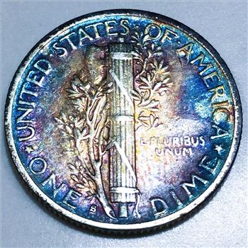 1945-S MICRO S Uncirculated Mercury Dime Beautiful Coin Nice Toning 