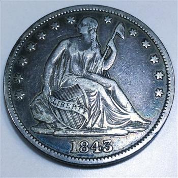 1843 Seated Liberty Half Dollar Beautiful High Grade Coin Rare Date 