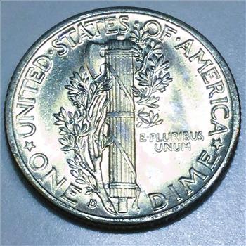 1939-D Uncirculated Mercury Silver Dime Beautiful Coin 