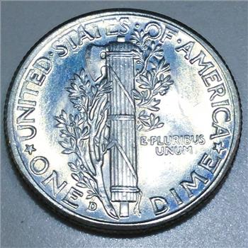1942-D Uncirculated Mercury Silver Dime Beautiful Coin