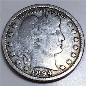 1894-S Barber Quarter Beautiful Coin Rare Date 