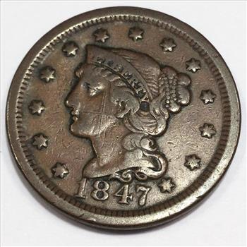 1847 Braided Hair Large Cent Beautiful High Grade Coin