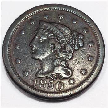 1850 Braided Hair Large Cent Beautiful High Grade Coin