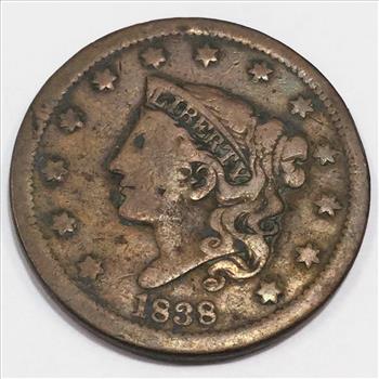 1838 Coronet Head Large Cent Beautiful Coin 