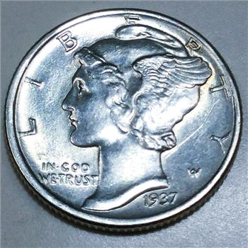 1937 Uncirculated Mercury Dime Beautiful Coin 