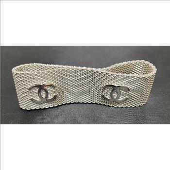 Vintage Chanel Silver Mesh Bangle Bracelet Double Checked by Authenticate First