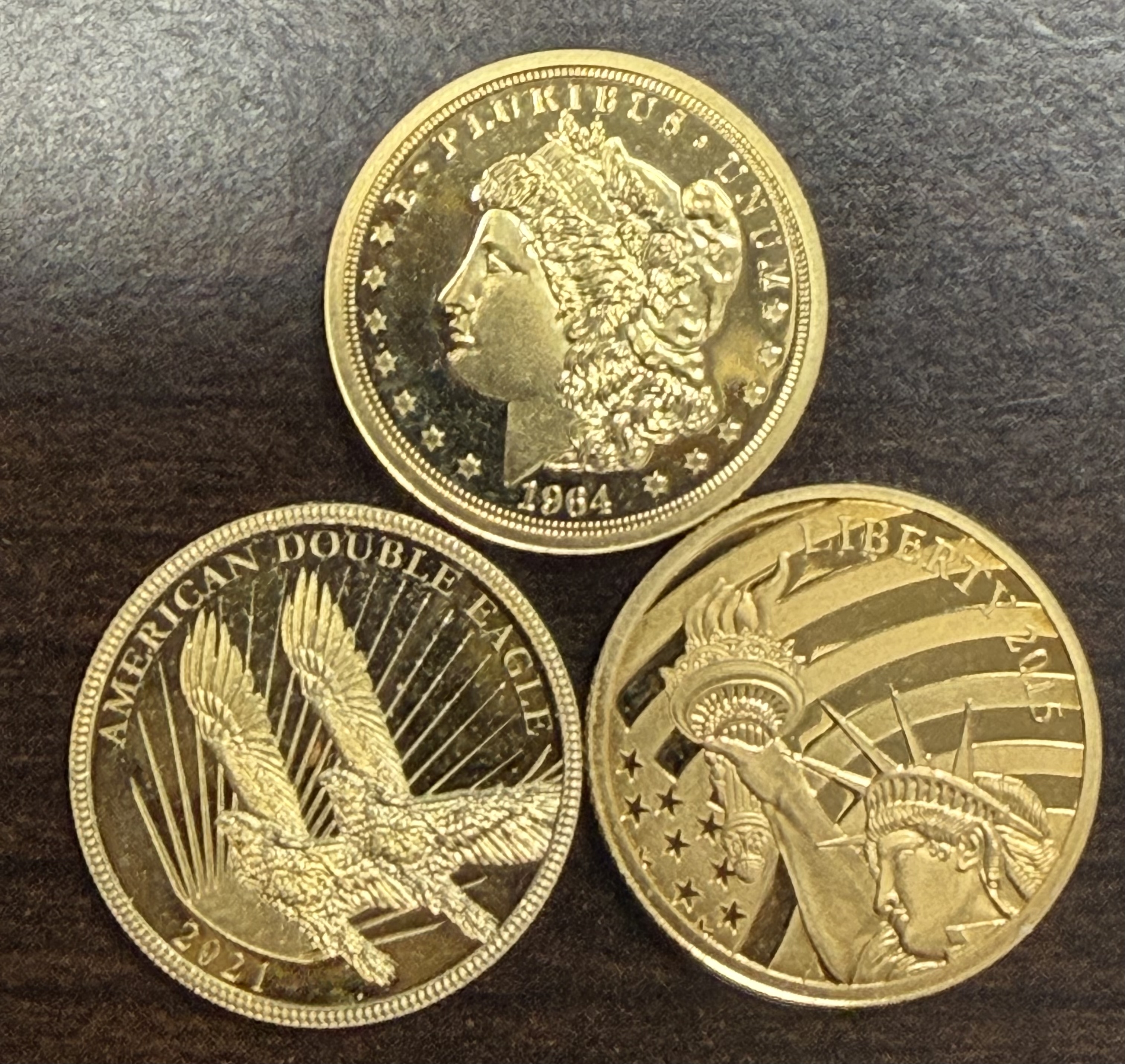 Lot of 3 Cook Islands 2021/2015 $5 Gold 1/10oz of .24 Gold Proof Liberty/Morgan/Eagle Designs