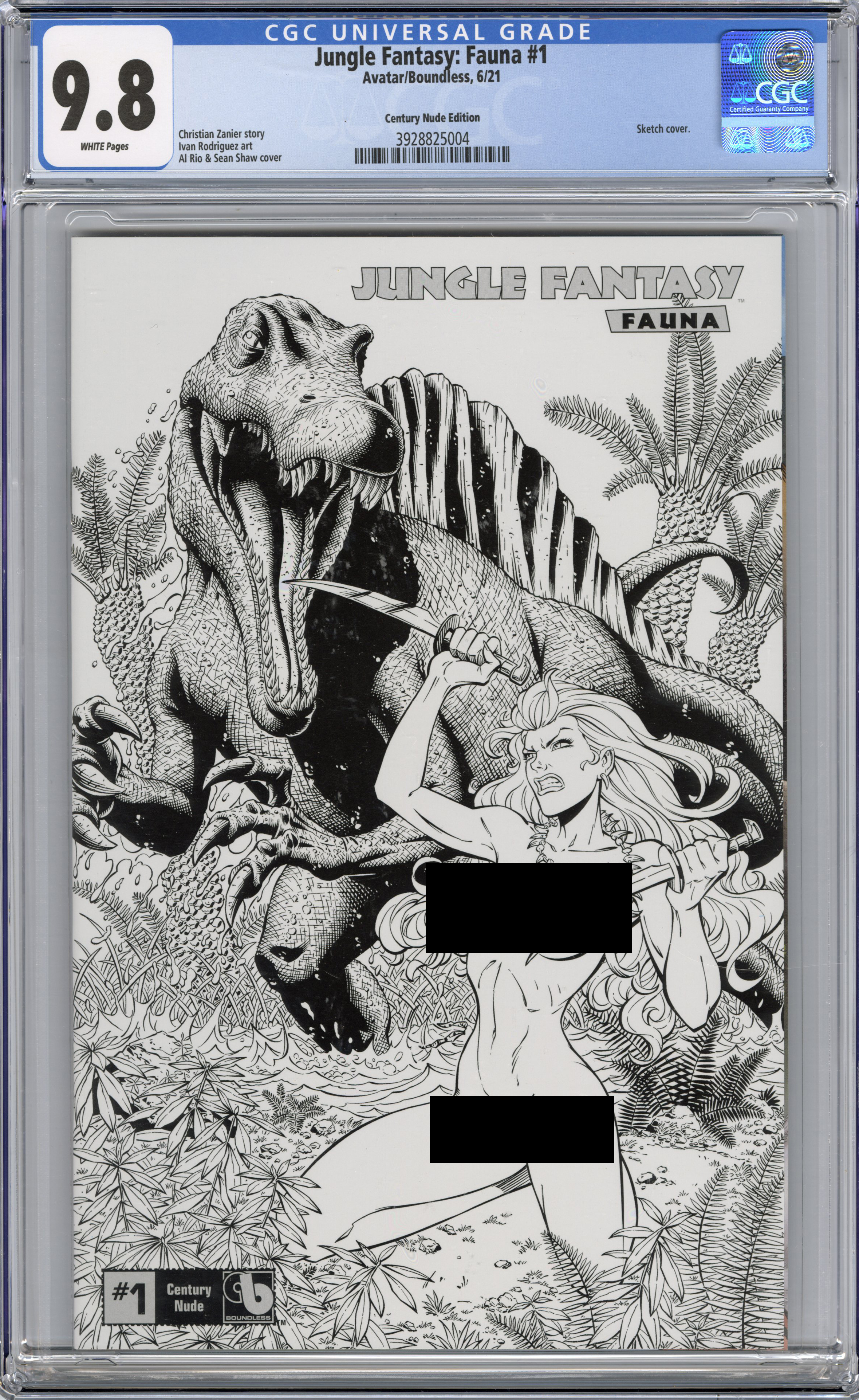 Graded Comic:Jungle Fantasy #1 Sketch Cover  Century Nude Edition CGC 9.8 (Avatar/Boundless, 2021)