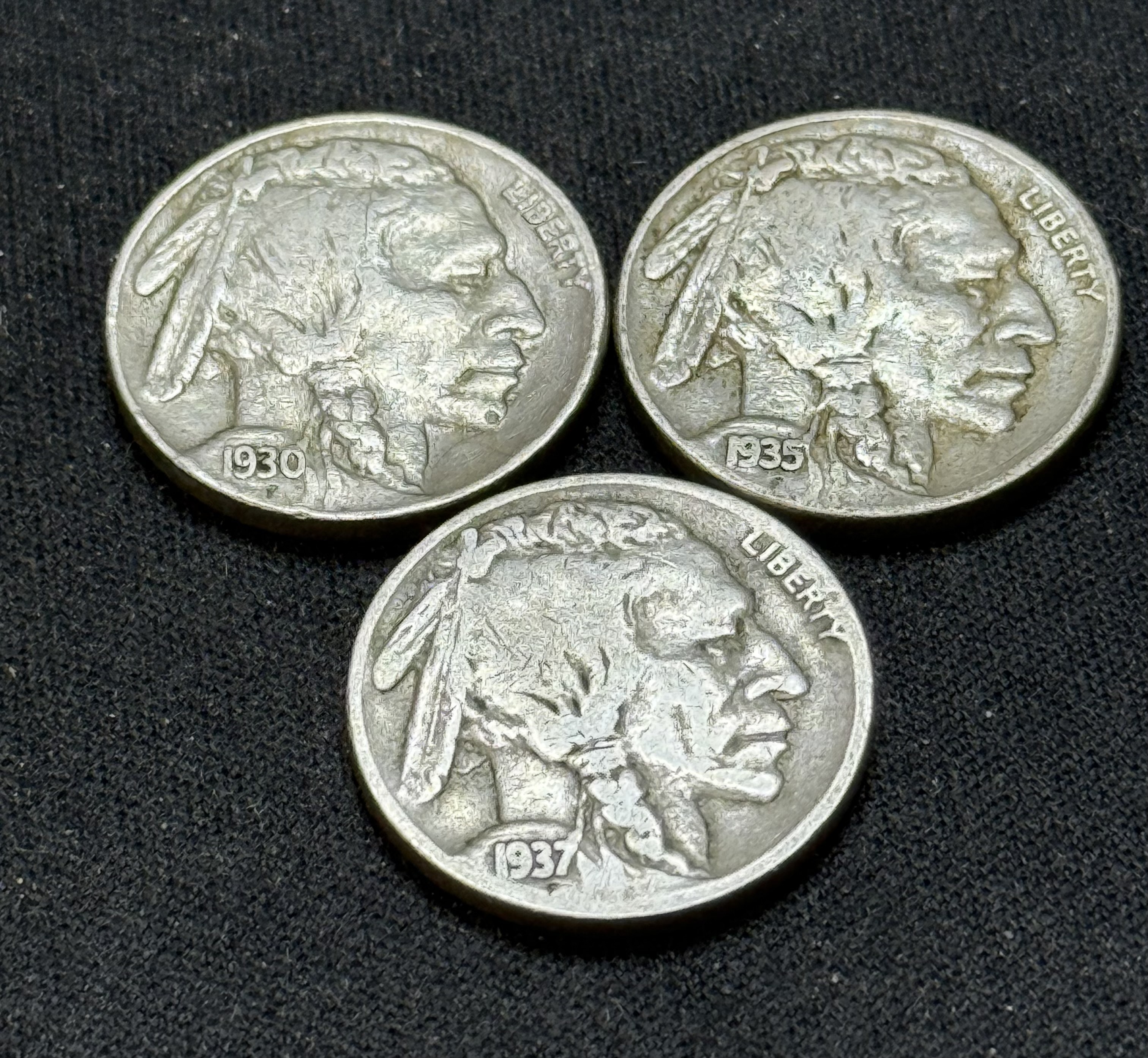 Lot of 3 Different Buffalo Nickels Very Fine Condition