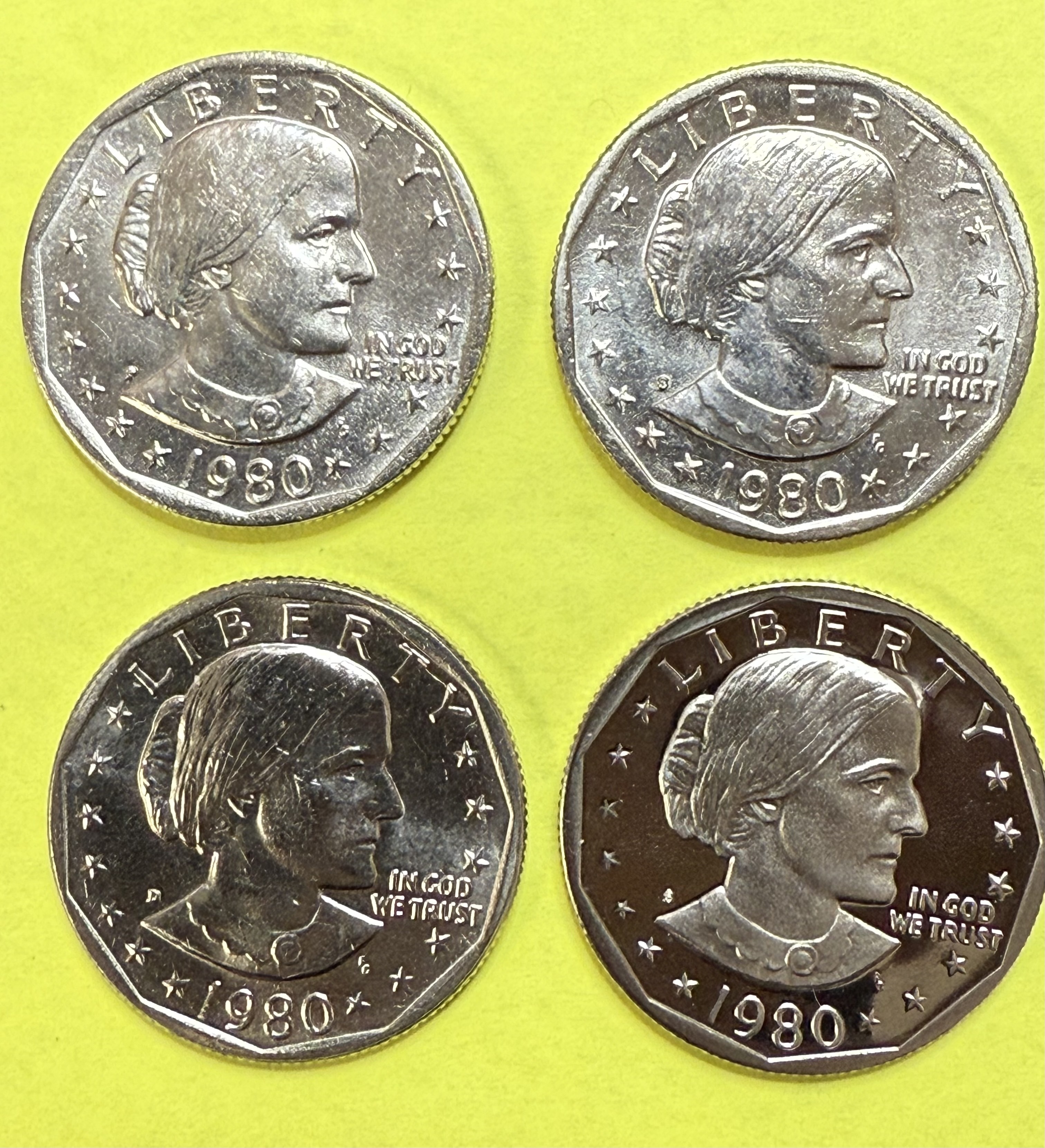 4pc Lot 1980 PDS SBA Dollars BU & Proof