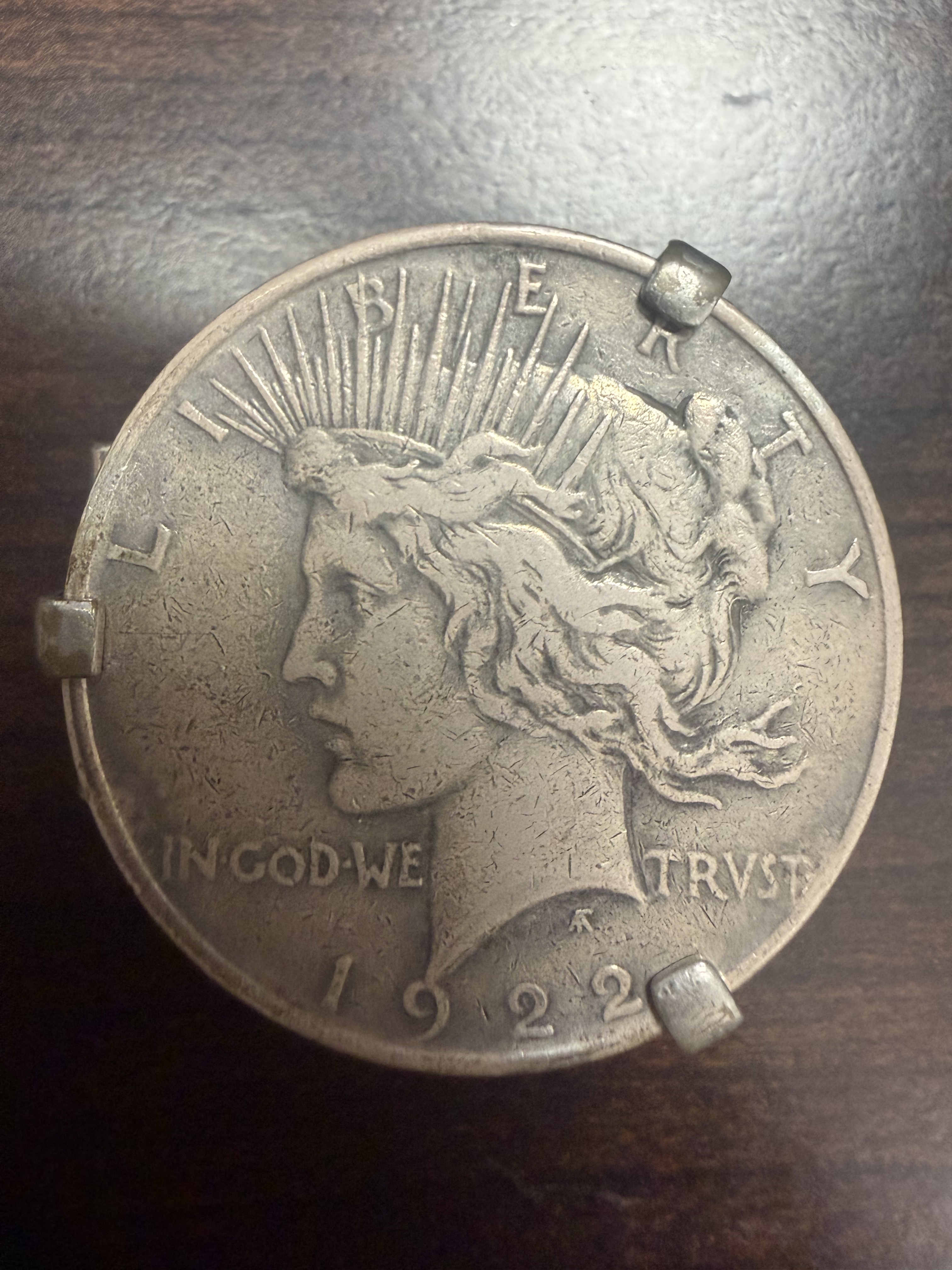 Vintage 1922 Peace Silver Dollar Coin Money Clip Silver Tone Pocket Cash Holder