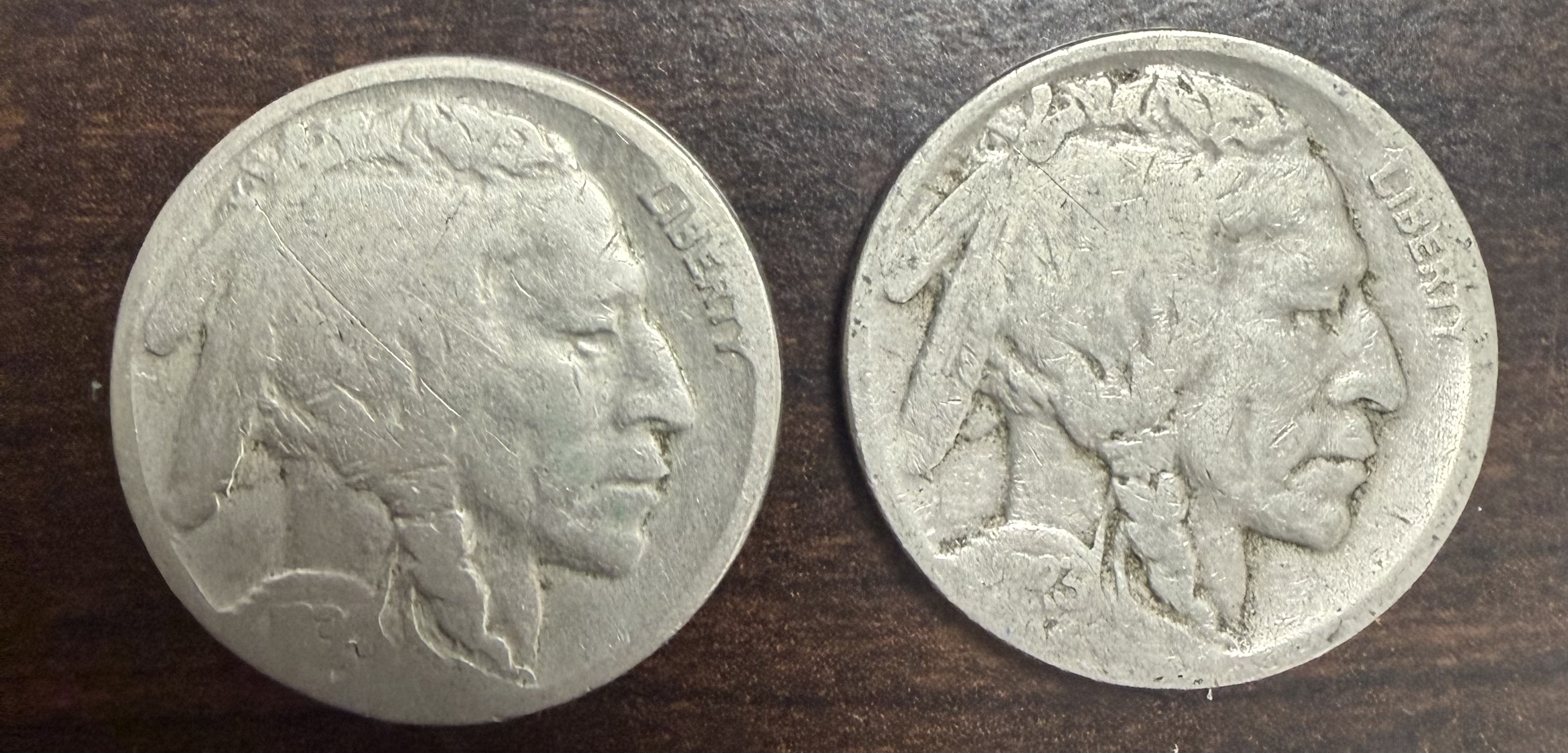 1927-S Buffalo Nickel + No Date Buffalo Nickel Lot of 2 Circulated Coins