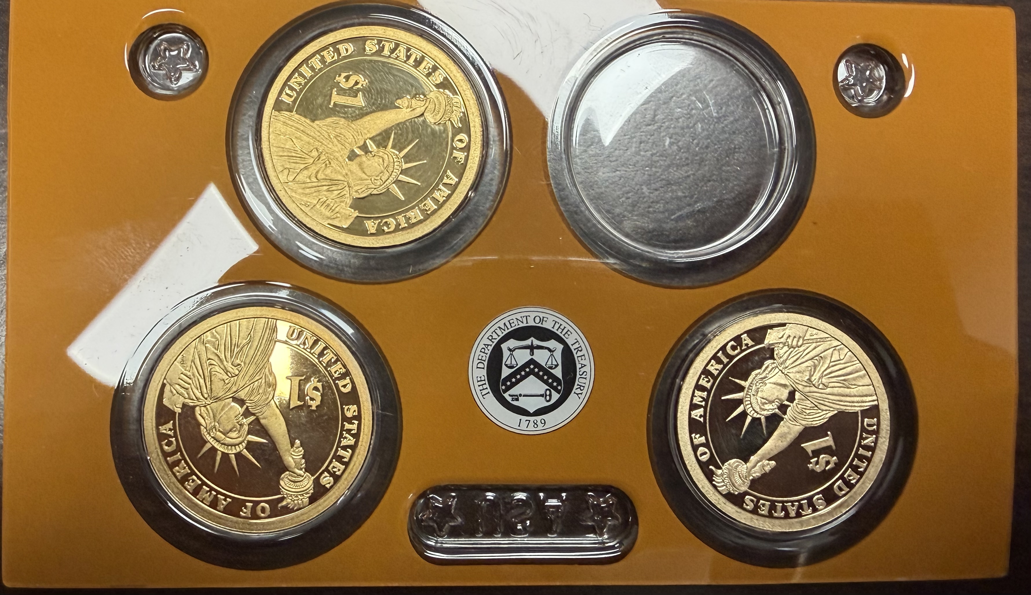 3 Presidential $1 Proof Coins Reagan Buchanan Fillmore Mixed Set Display Holder