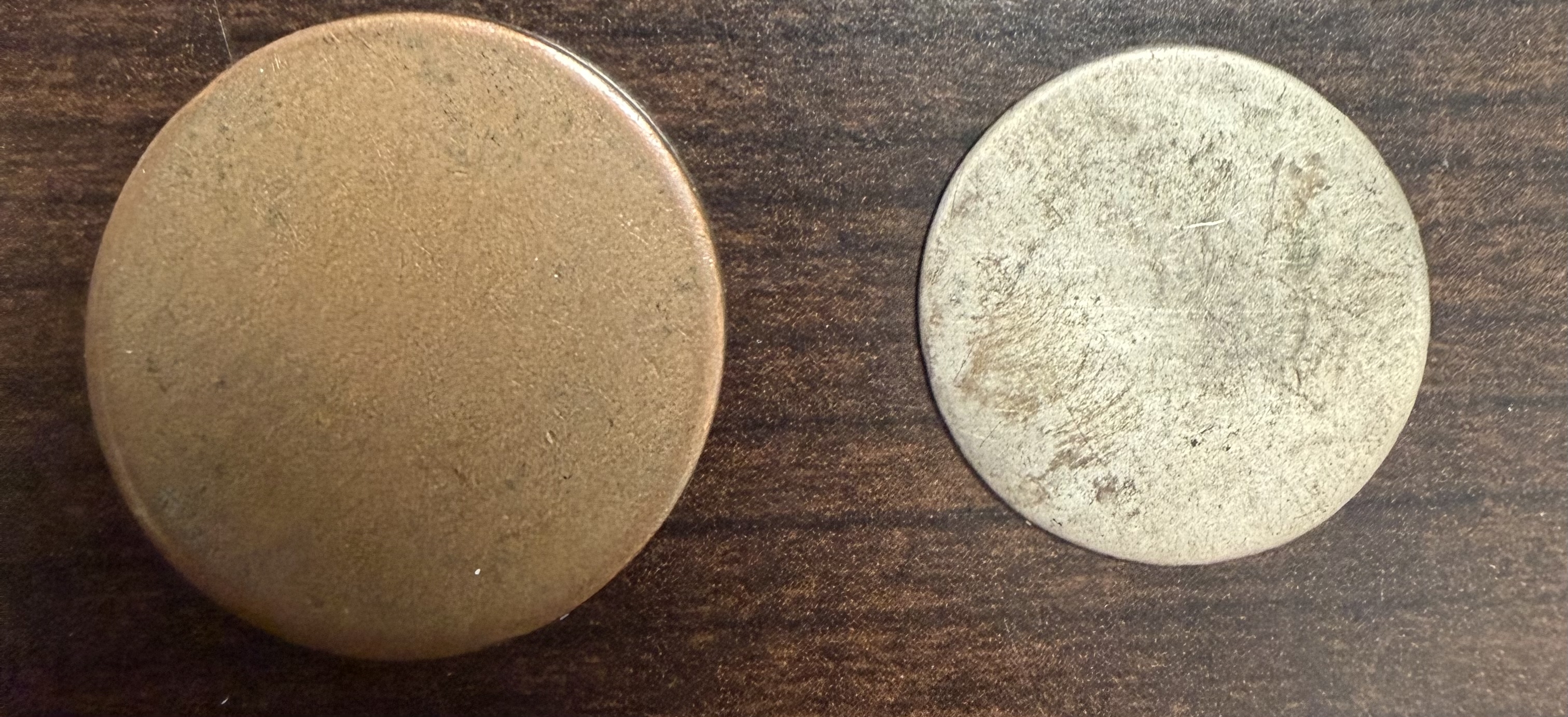 Vintage Blank Metal Token Medal Discs Brass & Aluminum Lot of 2 Unidentified