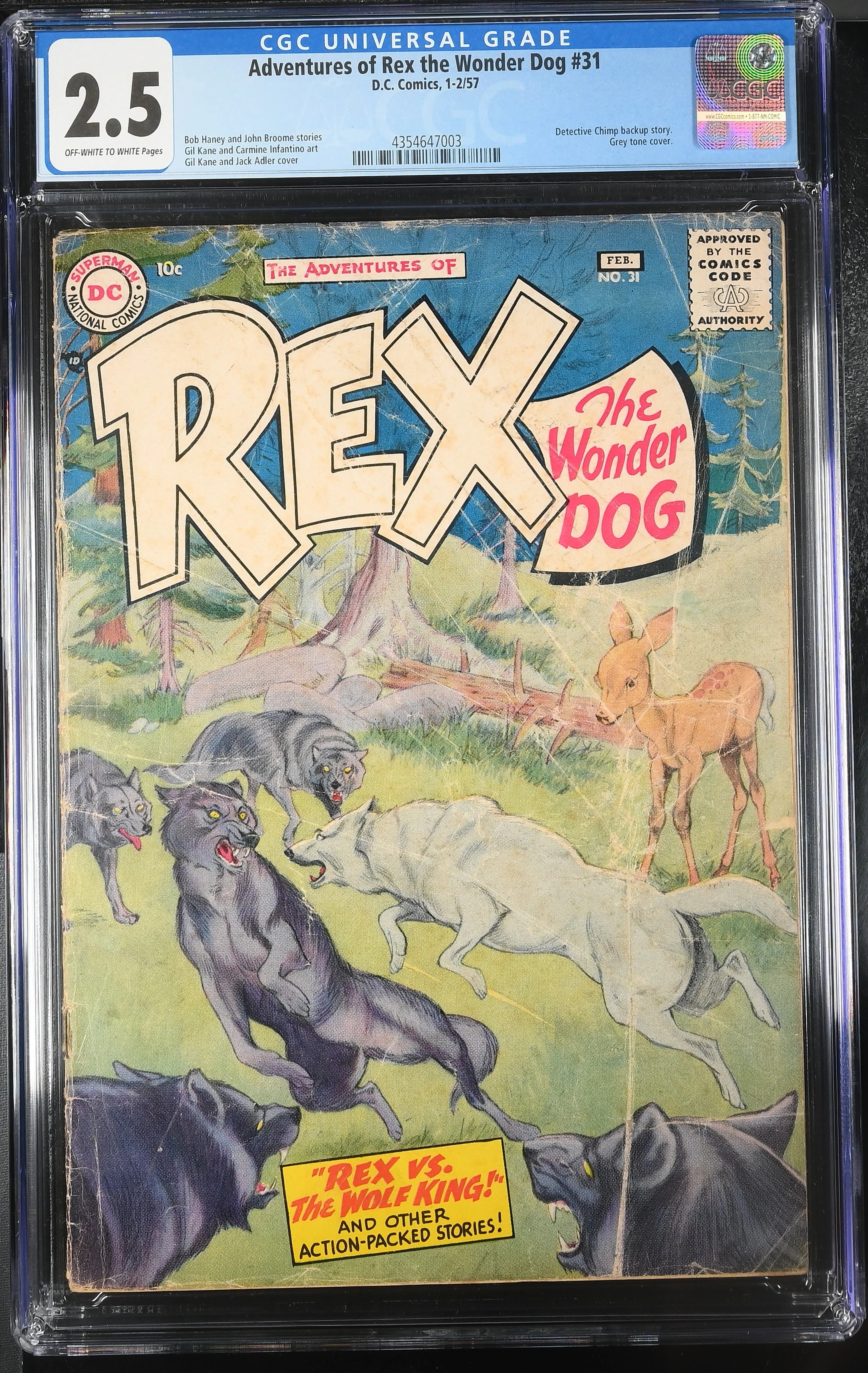 VINTAGE Graded Comic Book - Adventures of Rex the Wonder Dog #31, DC Comics 1-2/1957 CGC Graded 2.5