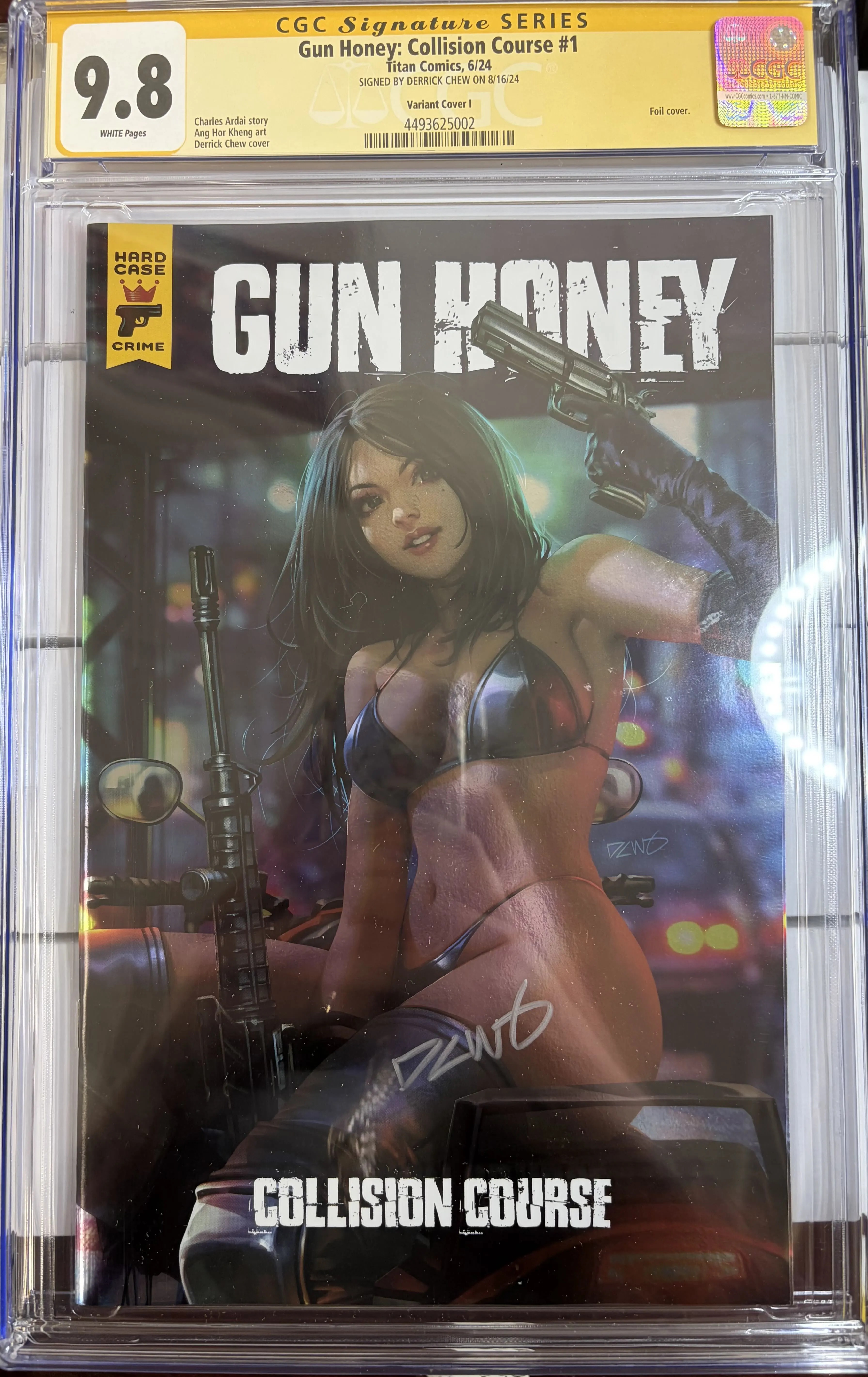  Graded and Signed Comic :Gun Honey: Collision Course #1 Variant Cover 1 FOIL Cover Signed by Derrick Chew CGC 9.8
