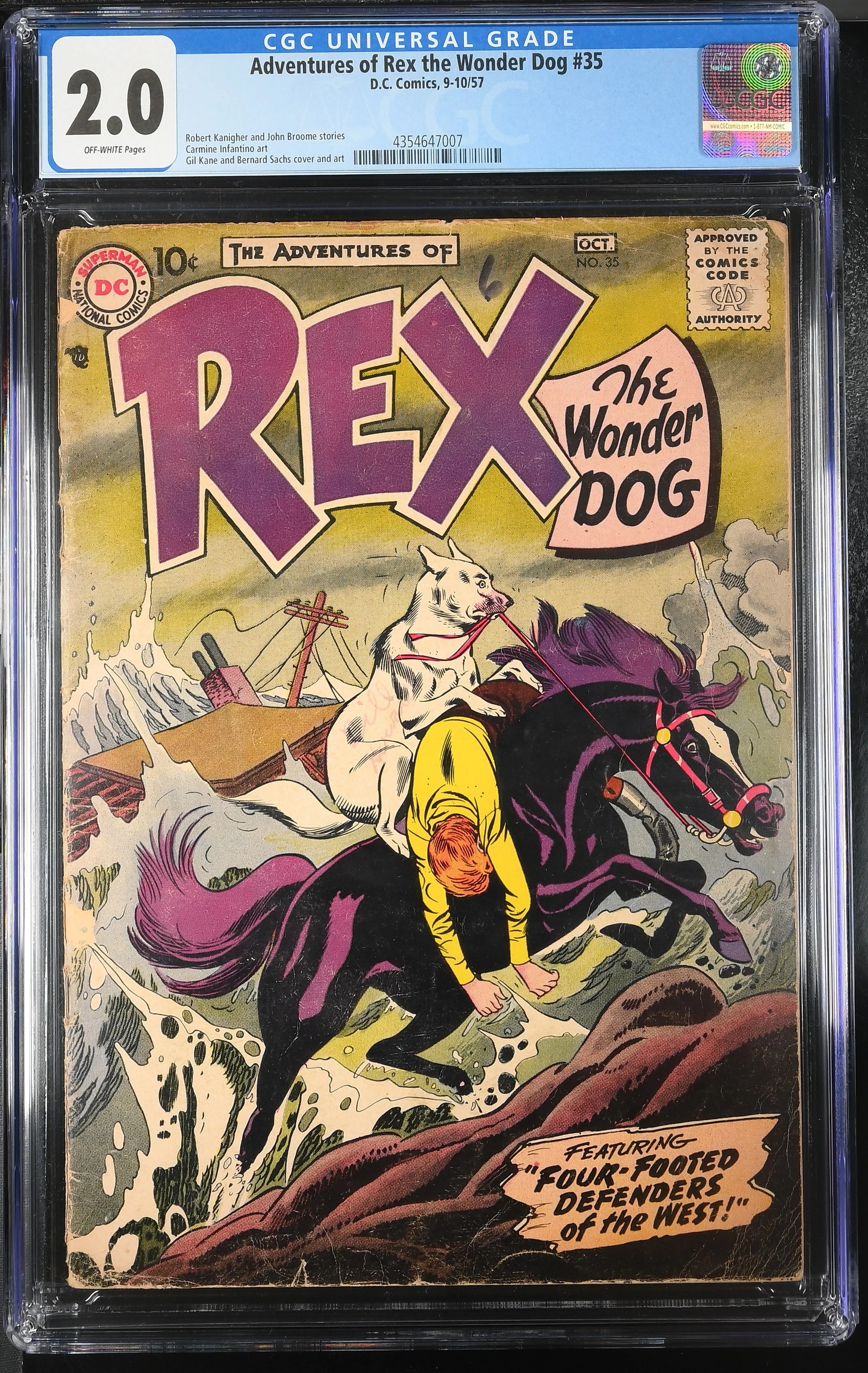 VINTAGE Graded Comic Book - Adventures of Rex the Wonder Dog #35, DC Comics 9-10/1957 CGC Graded 2.0