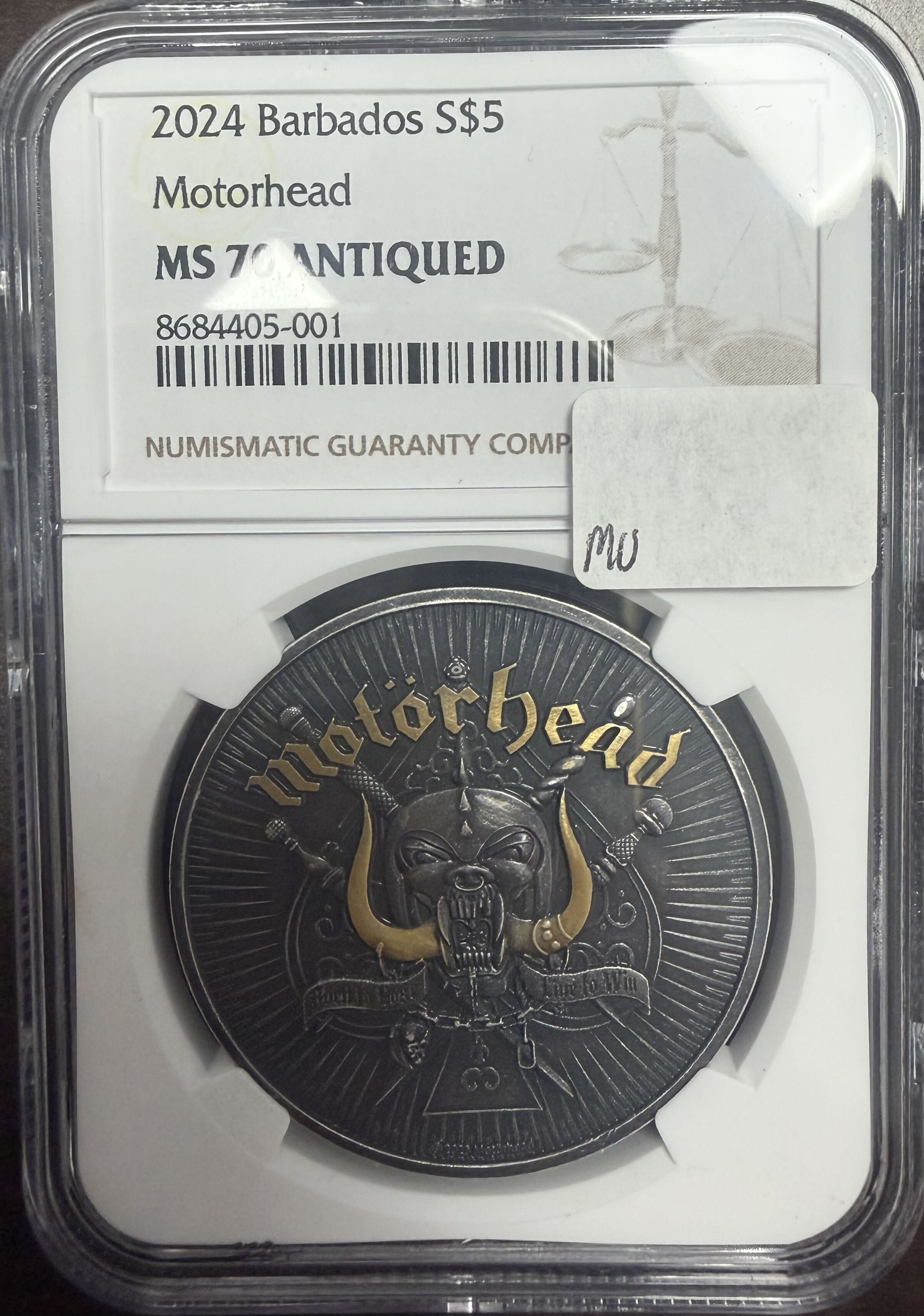 2024 Barbados S$5 Motorhead MS70 Antiqued