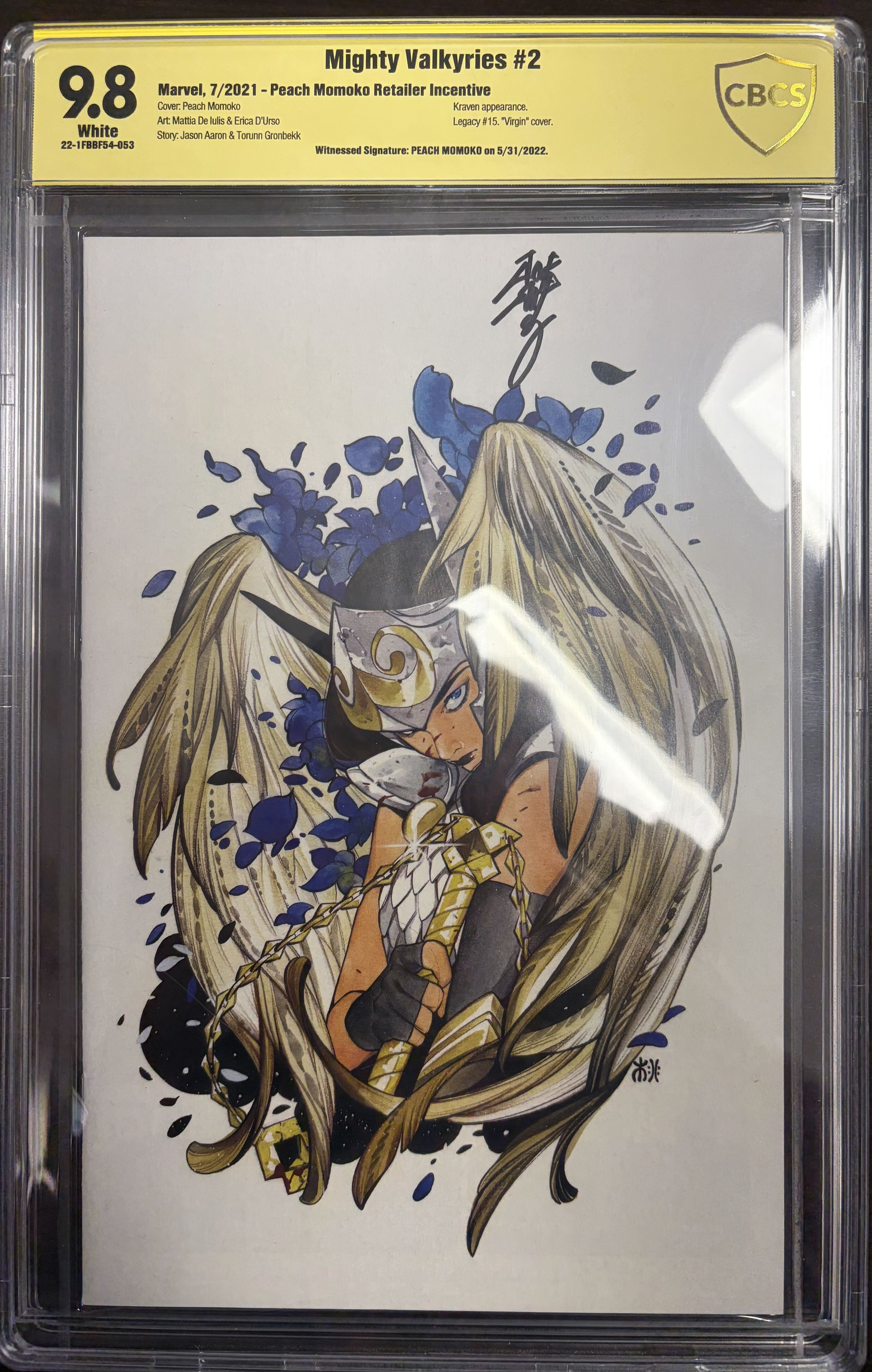  Graded & Signed Comic: Marvel's Might Valkyries #2 Peach Momoko Retailer Incentive (Kraven Appearance) Virgin Cover Signed by Peach Momoko CBCS 9.8