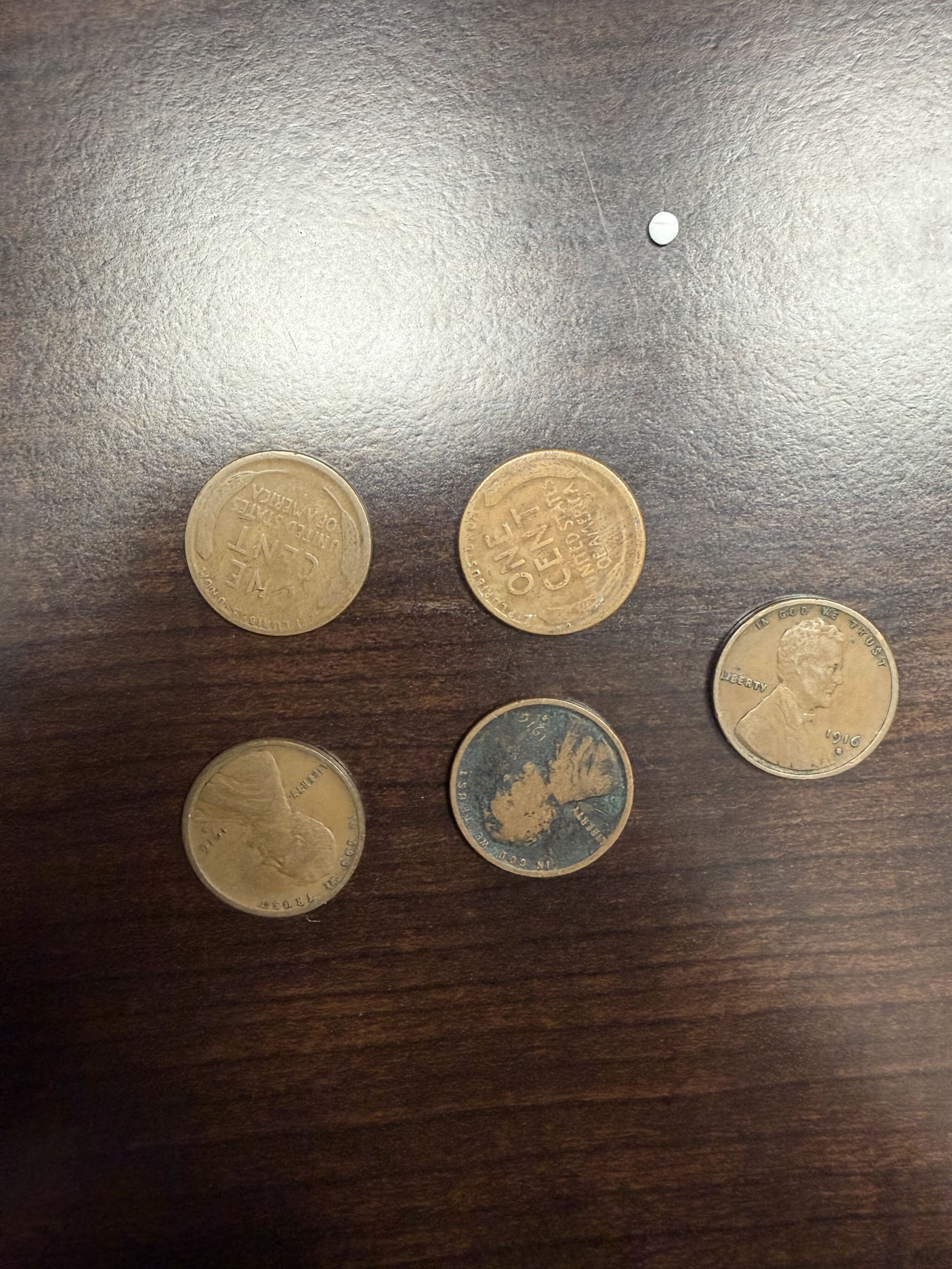 Lot of 5 1916-S Lincoln Wheat Cents San Francisco Mint Early Wheat Pennies