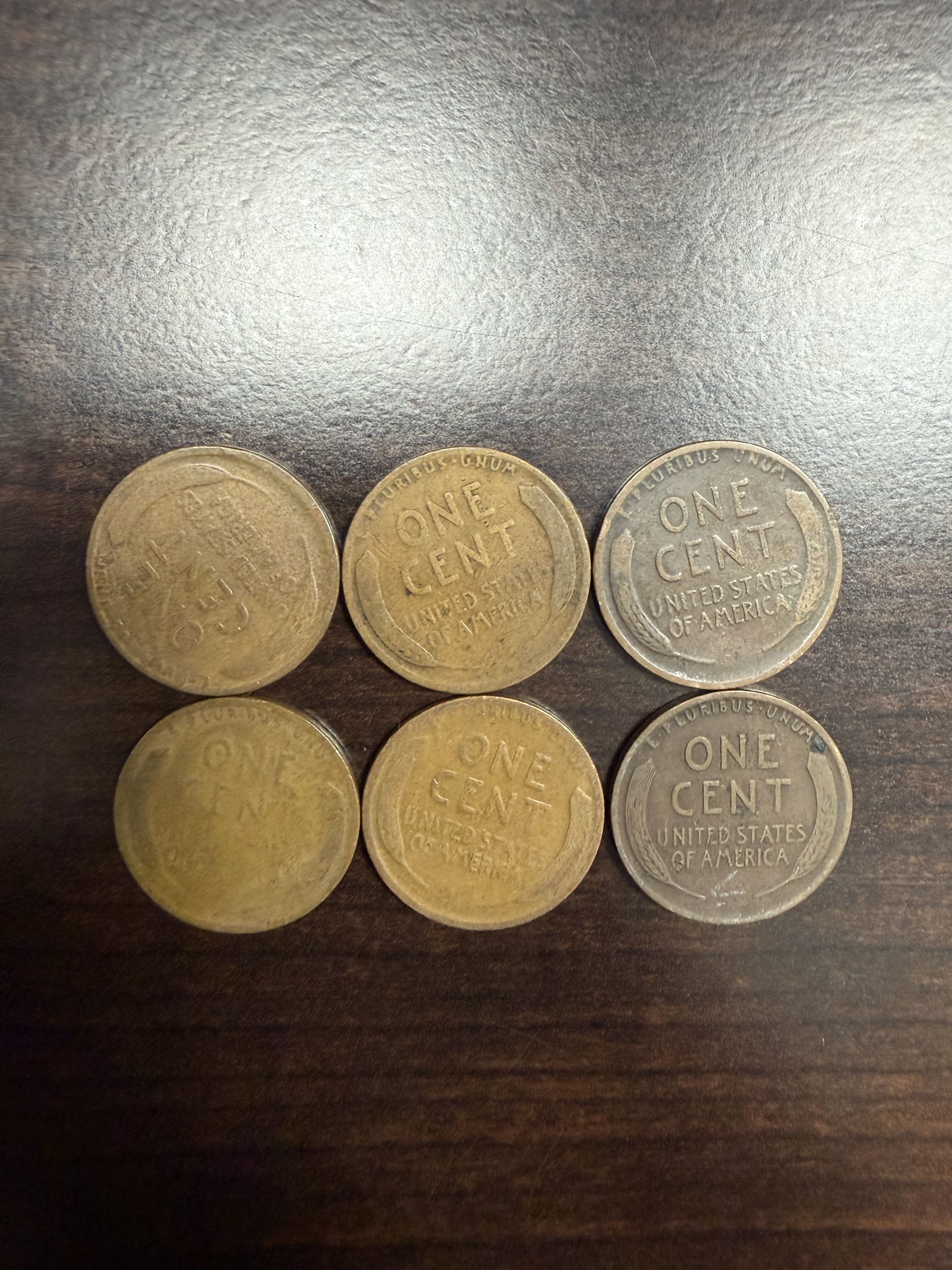 Lot of 6 1915 Lincoln Wheat Cents Philadelphia No Mint Mark Early Pennies