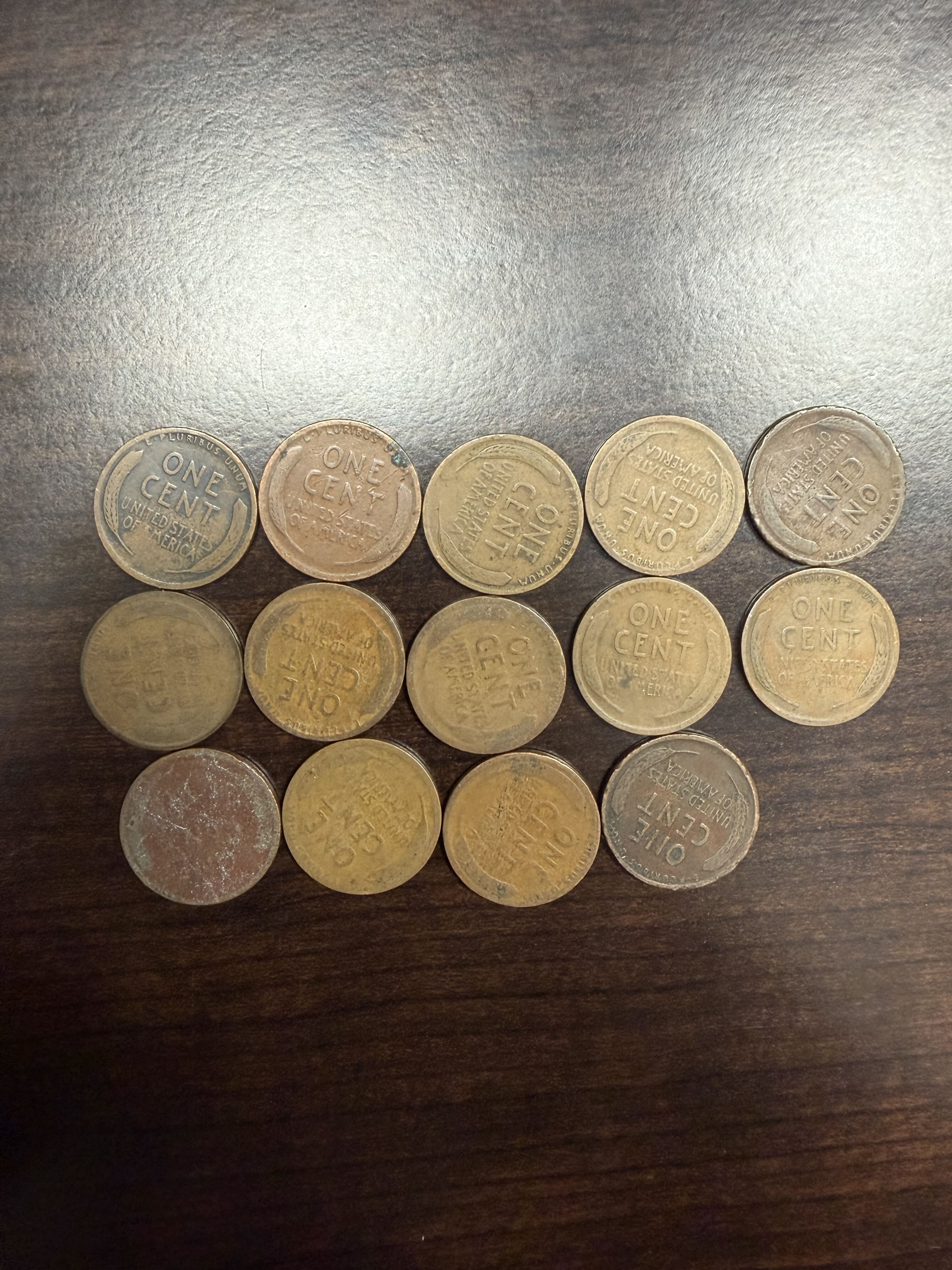 Lot of 14 1912 Lincoln Wheat Cents Philadelphia No Mint Mark Early Pennies