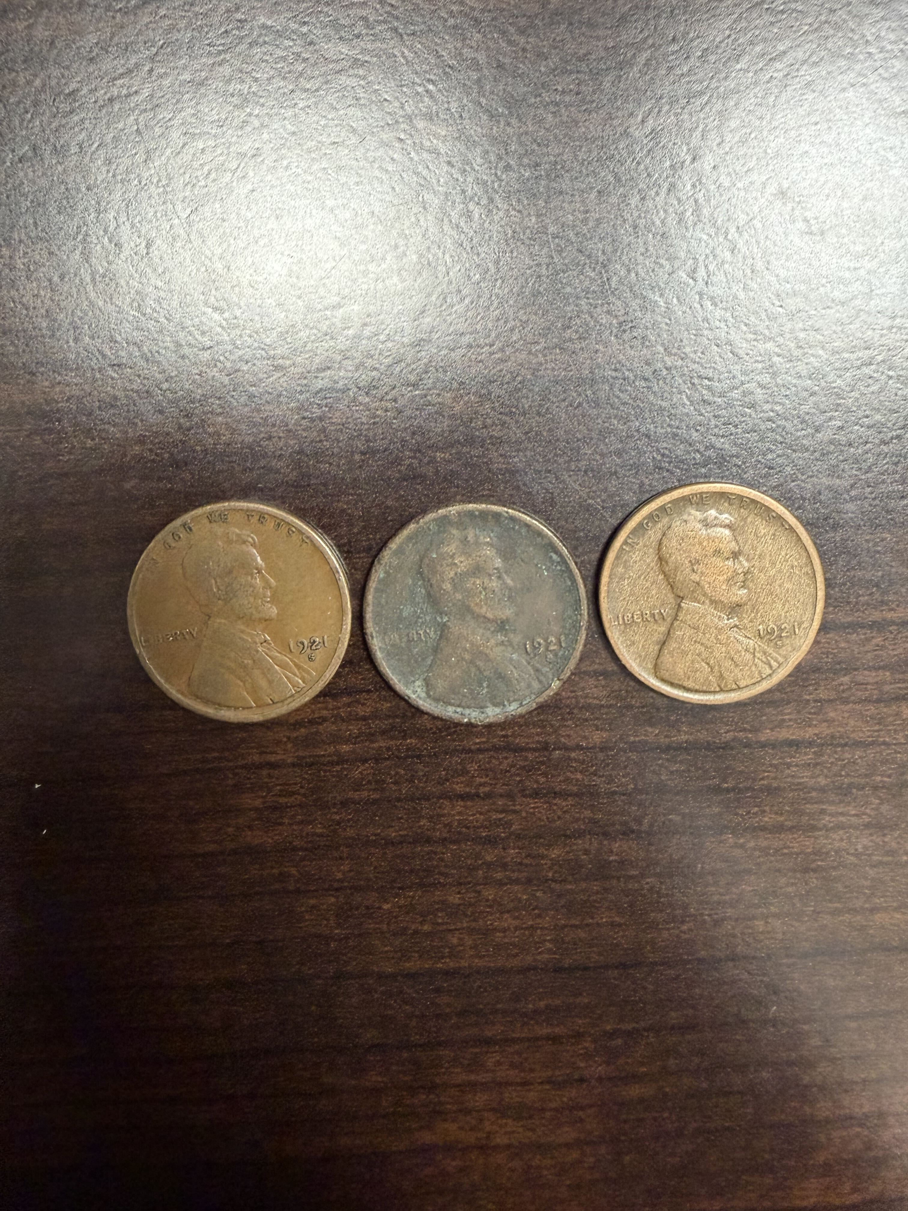Lot of 3 1921-S Lincoln Wheat Cents San Francisco Mint Early Pennies Circulated