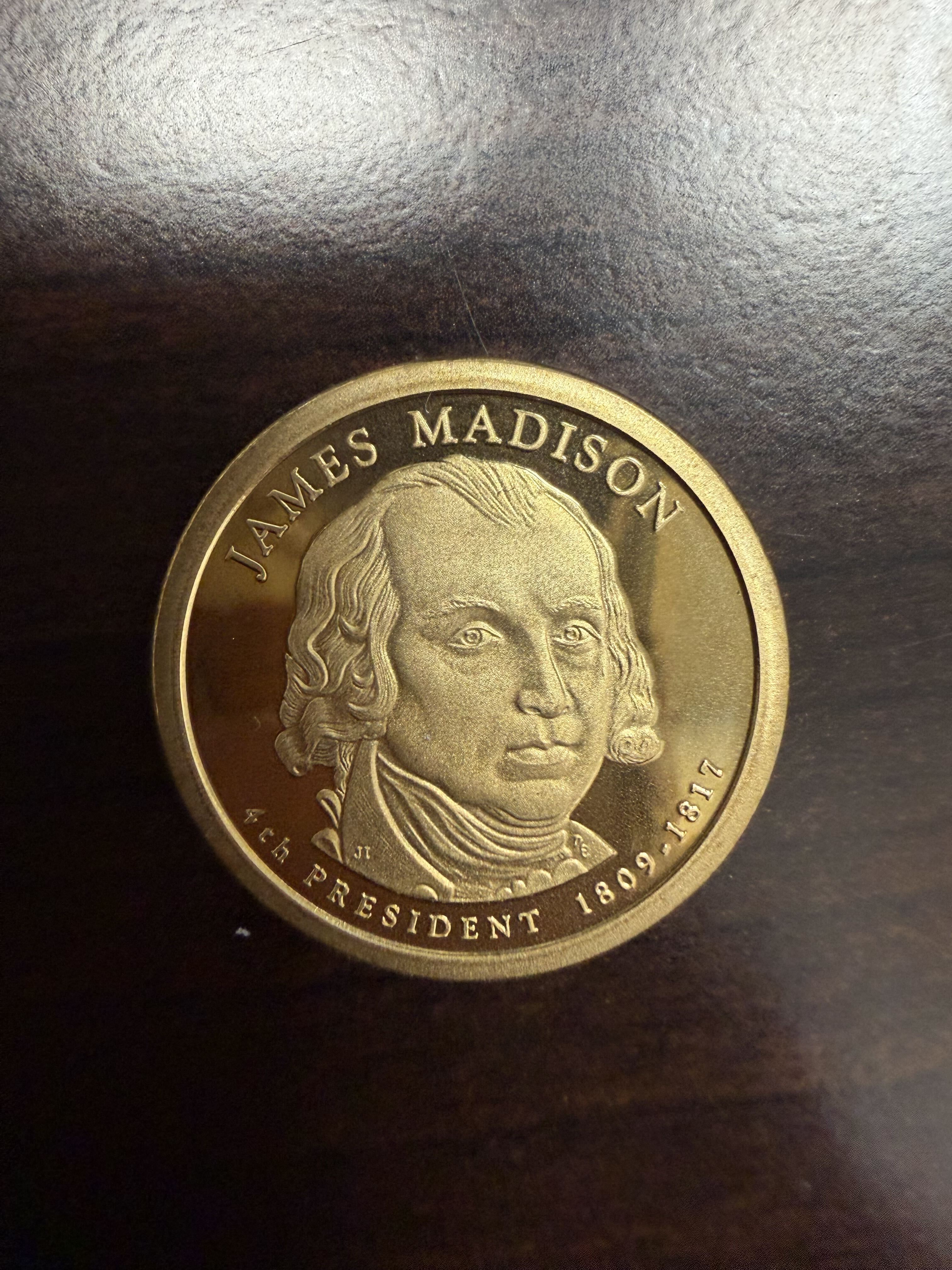 James Madison Gold Tone Presidential $1 Novelty Token Medal 4th President