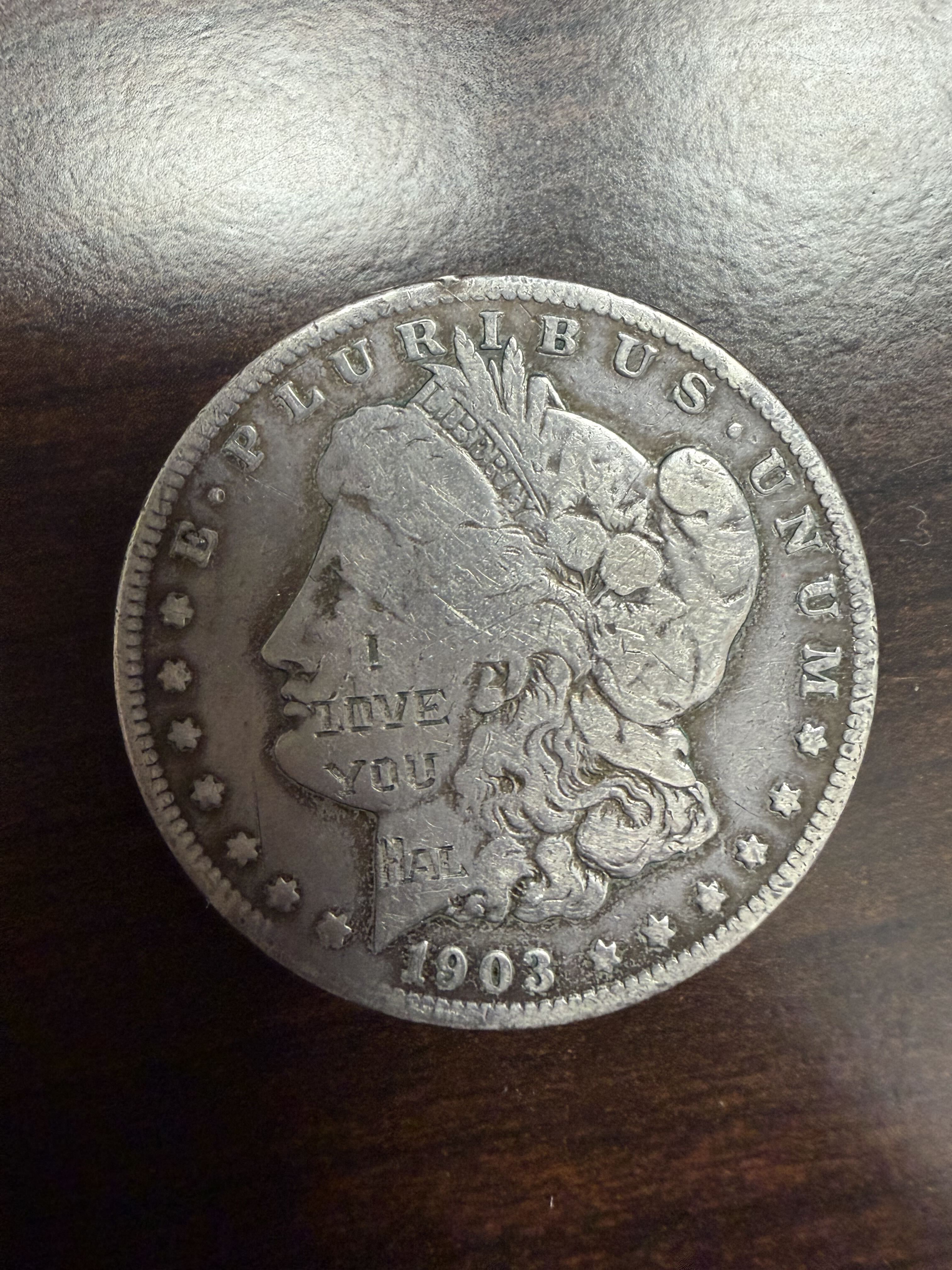 1903-S Morgan Silver Dollar 90% Silver Scarce Date Engraved Graffiti Damaged