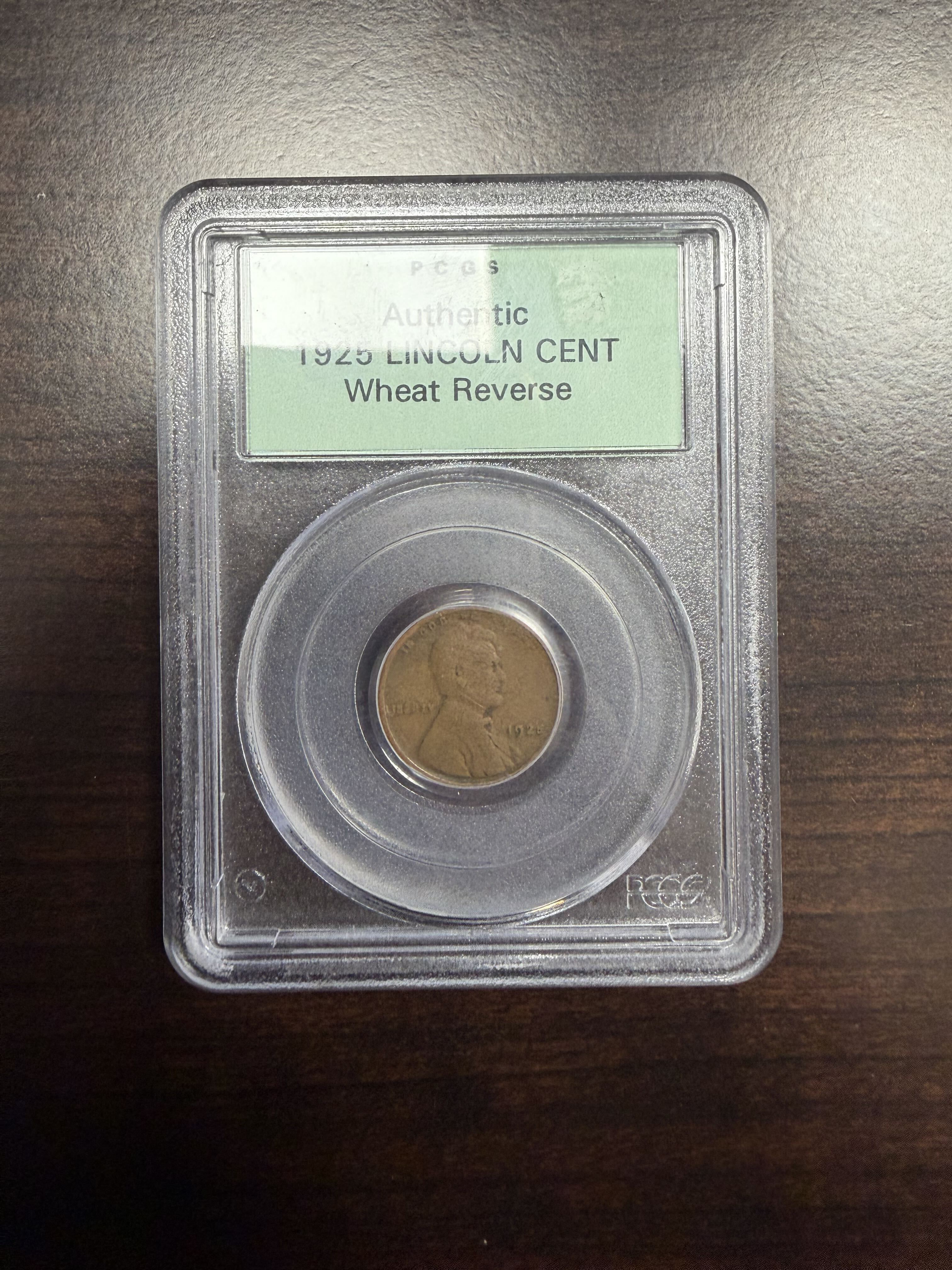 1925 Lincoln Wheat Cent PCGS Authentic Old Holder Wheat Reverse Penny