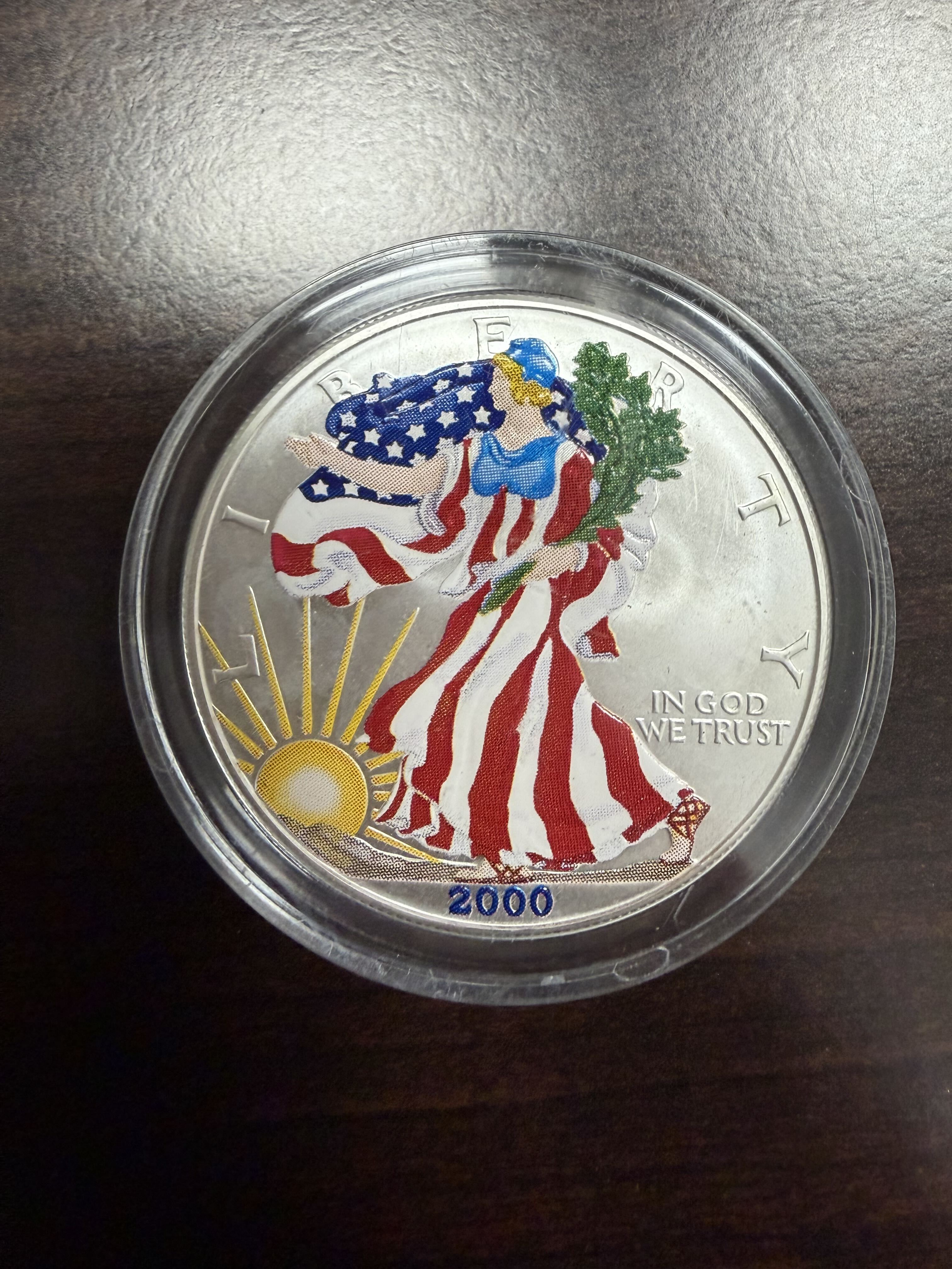 2000 American Silver Eagle 1 oz .999 Fine Silver Colorized Walking Liberty Box