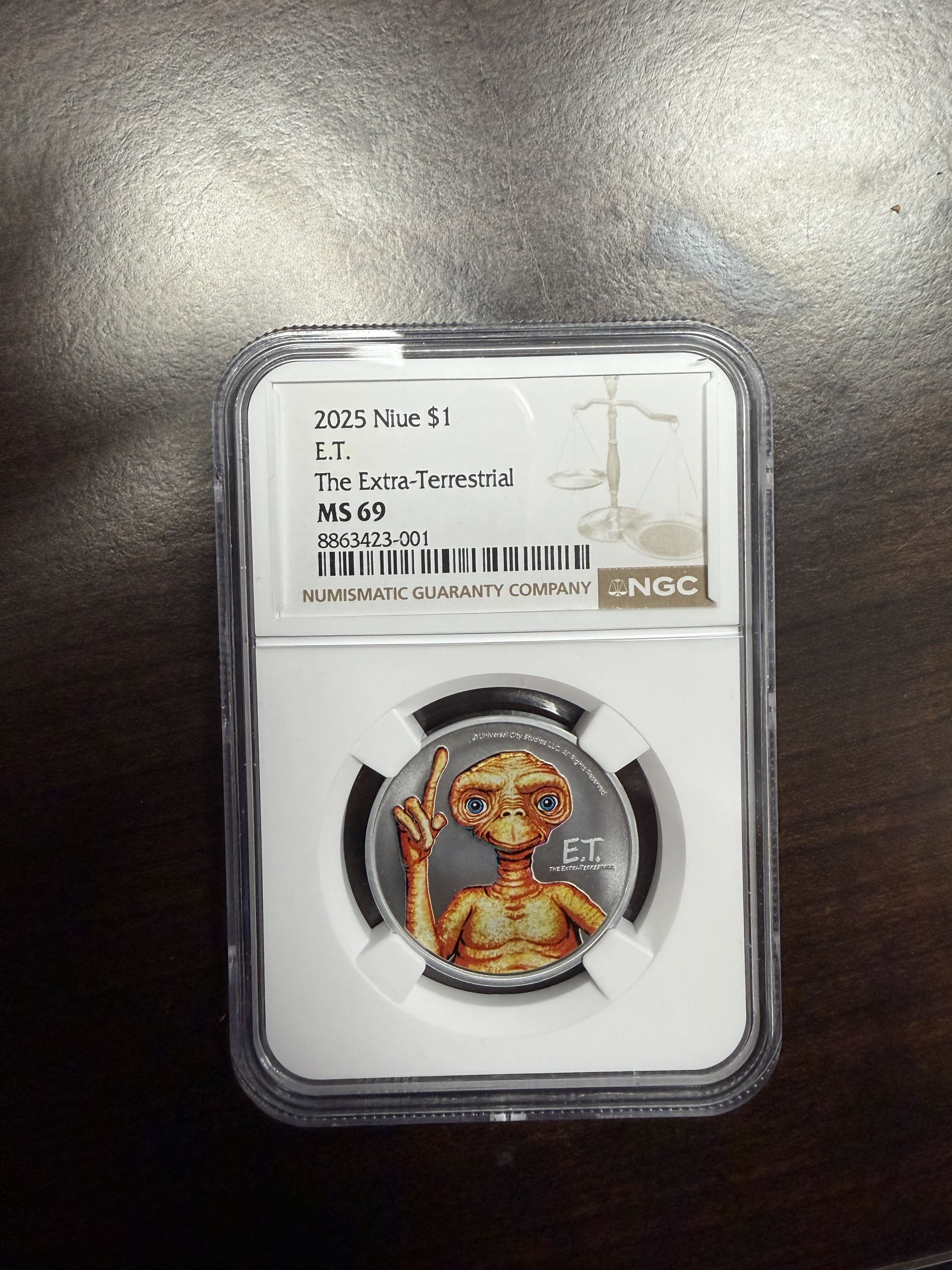 2025 Niue $1 E.T. The Extra-Terrestrial NGC MS69 Colorized Coin 8863423-001