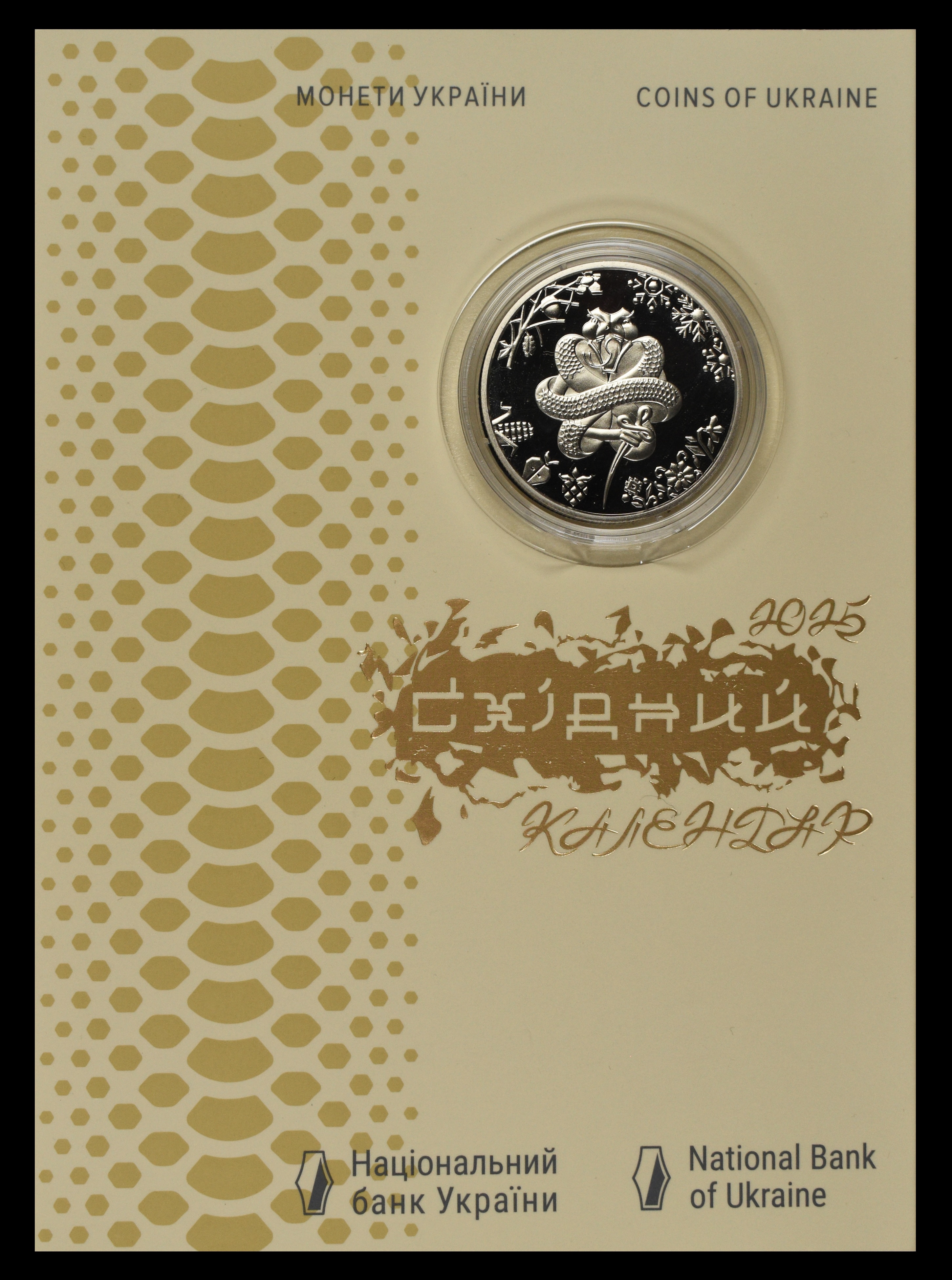 2025 Lunar New Year of the Snake coin Ukraine 5 Hryven Hryvnias in Holder