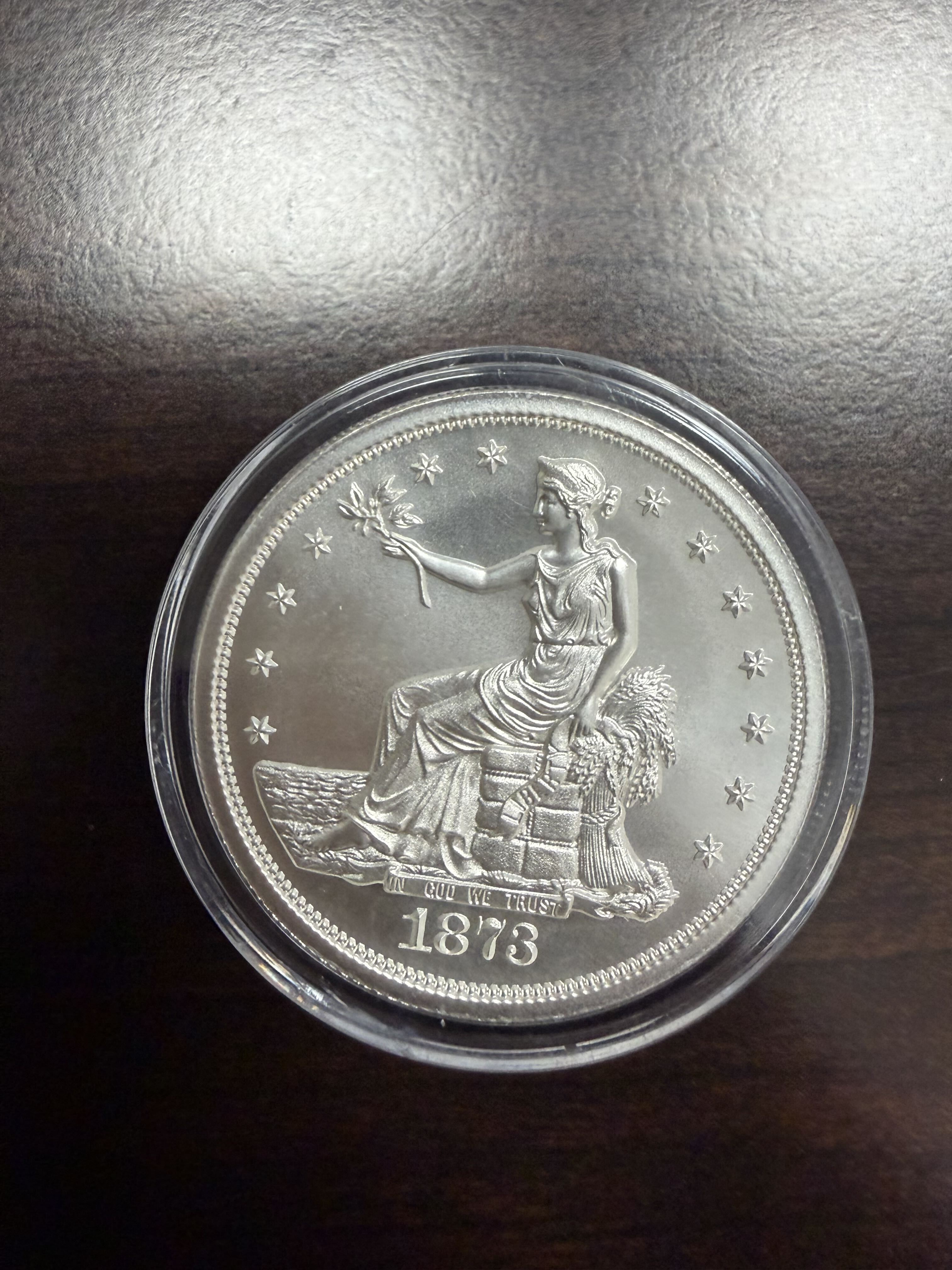 1873 Trade Dollar Tribute 2 oz .999 Fine Silver Round Intaglio Mint 960 Grains