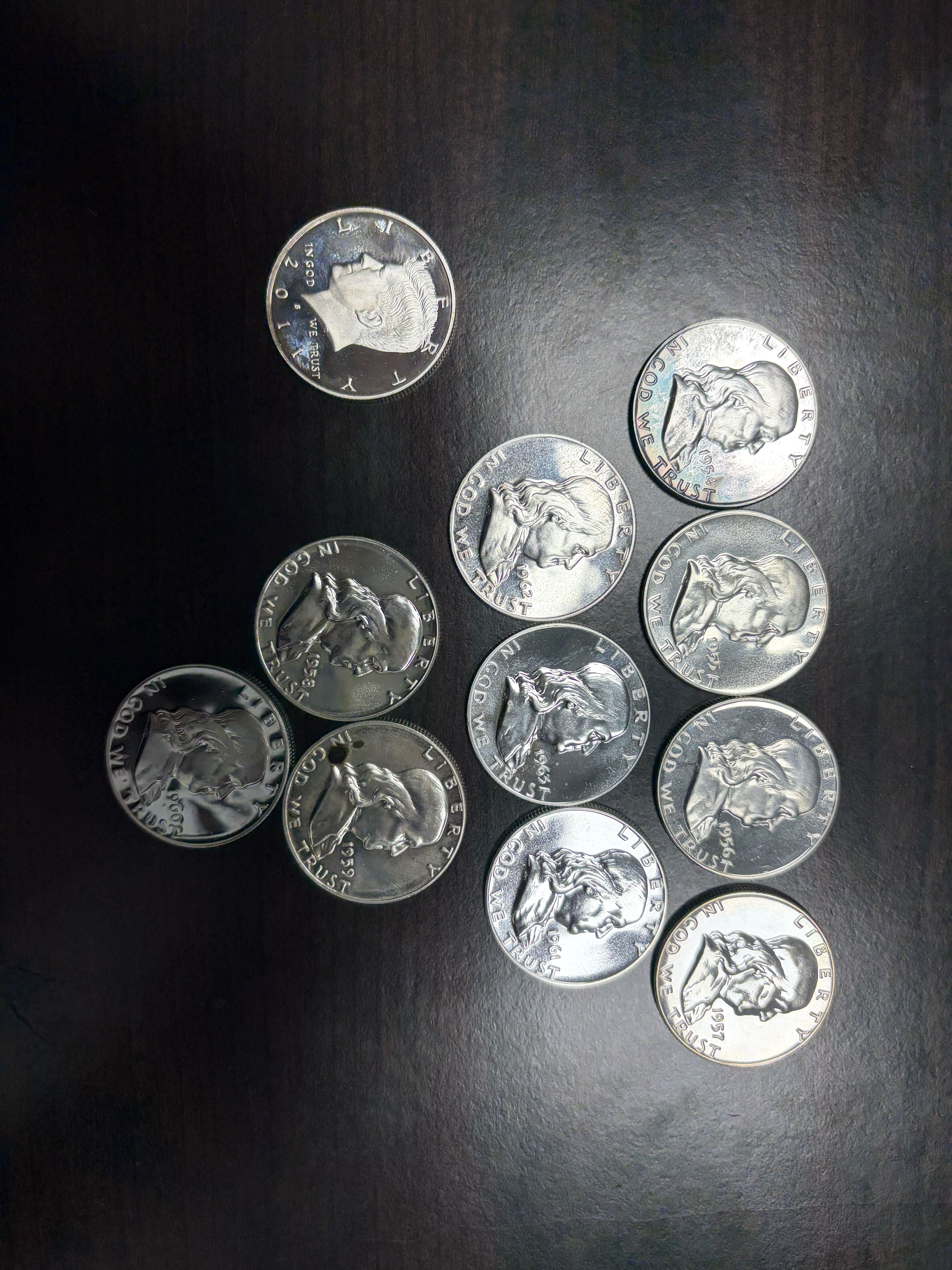 Lot of 11 U.S. Half Dollars – 10 Franklin Halves + 2011 Kennedy Half Dollar