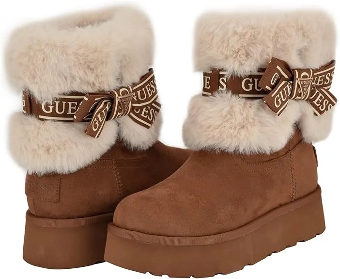 Guess Women's Denla Cold Weather Faux Fur Cozy Medium Brown Booties Size 8 BRAND NEW in Box