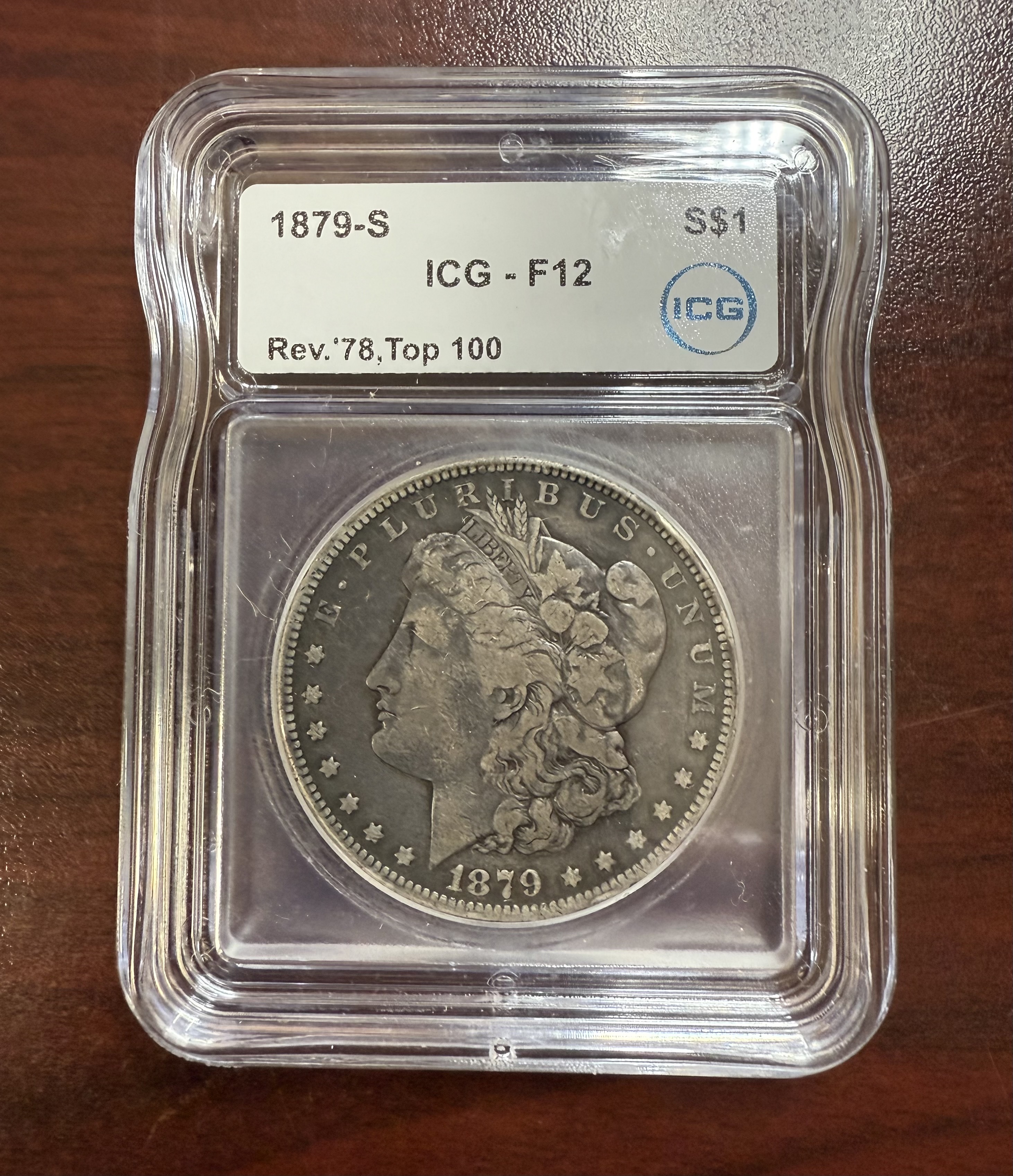 1879 S Reverse of 1878 Morgan Silver Dollar ICG F12