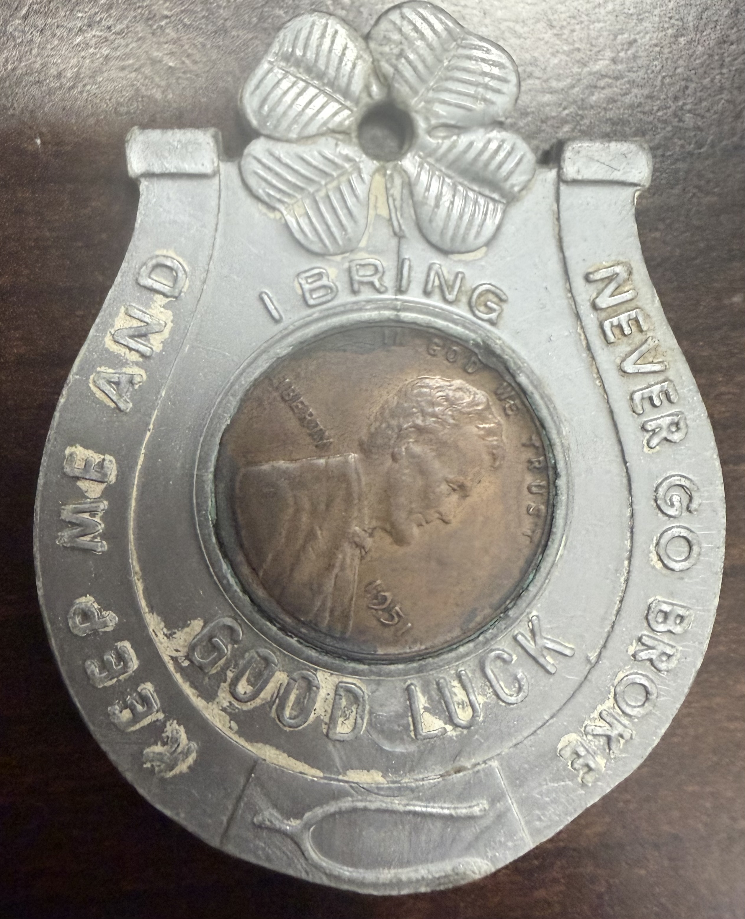 1951 Schenley Whiskey Encased Wheat Penny Horseshoe Good Luck Token